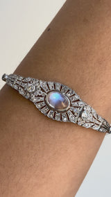 Art Deco Moonstone, Diamond, and Platinum Bracelet