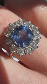 1.98 Carat Sapphire and Old Mine Cut Diamond Halo Ring