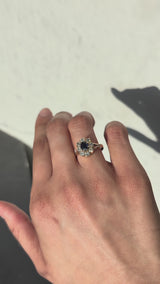 Old Mine Cut Diamond and Sapphire Halo Ring