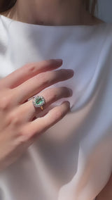 Emerald and Old Mine Cut Diamond Cluster Ring