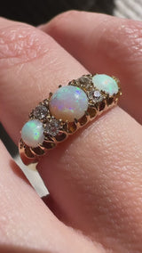 Opal and Diamond Half Hoop Ring