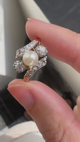 Edwardian Pearl and Diamond Ring