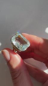 Two Toned Engraved Aquamarine Bezel Ring