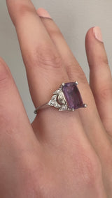 Retro Platinum, Iridium, and Diamond Amethyst Ring