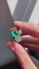 Edwardian Emerald and Old Mine Cut Toi Et Moi Ring