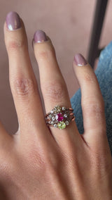 Early Retro Ruby and Old Mine Cut Diamond Ring