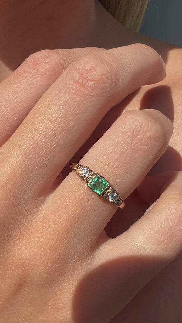 Emerald and Diamond Petite Flower Ring