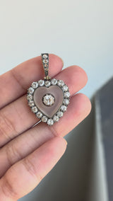Victorian Frosted Rock Crystal and Old Mine Cut Diamond Heart Pendant