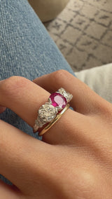 Art Deco Three Stone Ruby and Diamond Ring