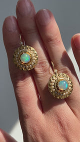 Victorian Opal Cabochon and Pearl Earrings