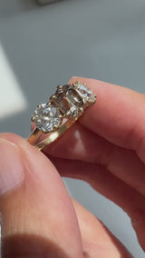 Champagne Old Mine Cut Three Stone Ring