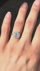 Art Deco Moonstone Cabochon and Diamond Halo Ring