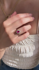 Elongated Ruby Diamond Cluster Ring