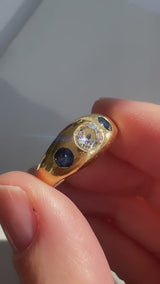 Old Mine Cut Diamond and Sapphire Gypsy Ring