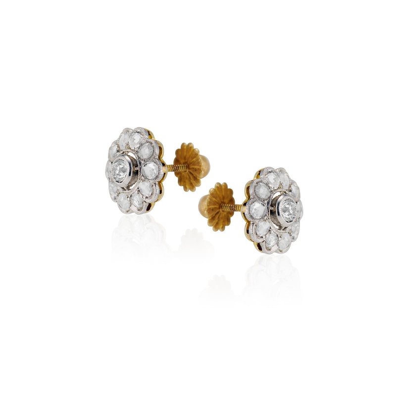 Old Mine and Rose Cut Diamond Cluster Earrings