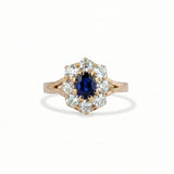 Old Mine Cut Diamond and Sapphire Halo Ring