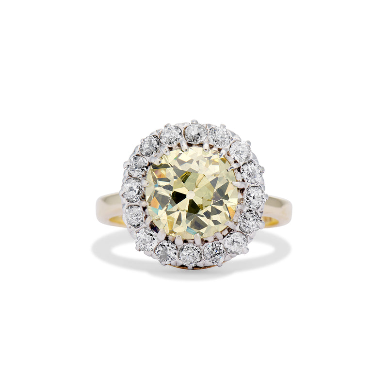 Old European cut Yellow diamond halo ring