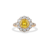 Yellow Sapphire Old Mine Cut Diamond Cluster Ring