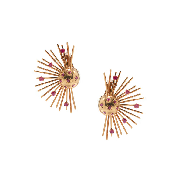 Ruby Gold Sphere with Rays Earring Clips