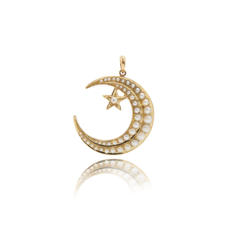 Pearl and Diamond Crescent Moon and Star