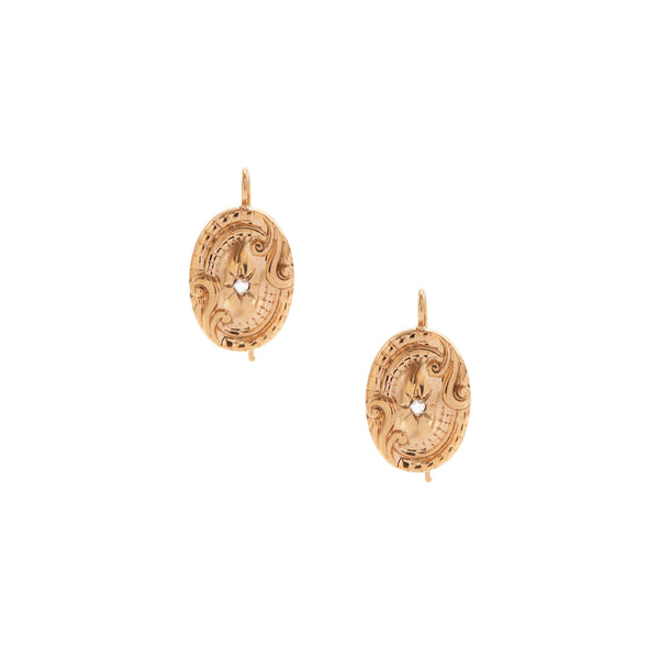 Rose Cut Diamond Star Oval Disc Earrings