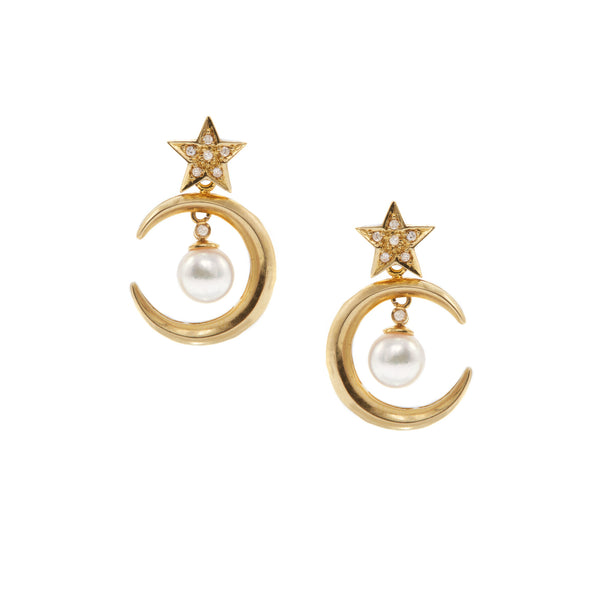 Star and Moon Drop Earrings