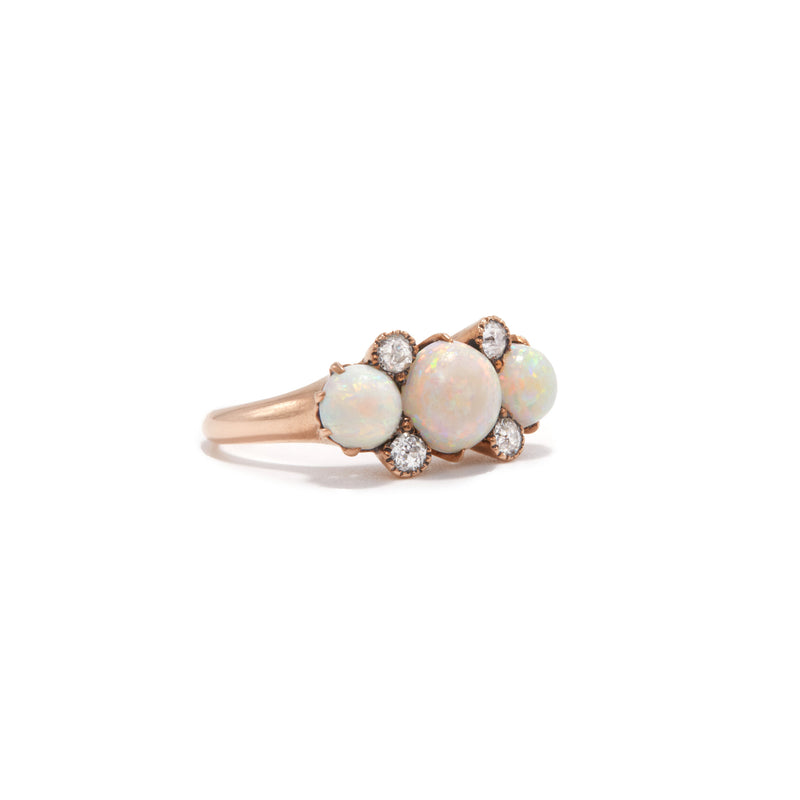 Round Opals and Diamond Ring