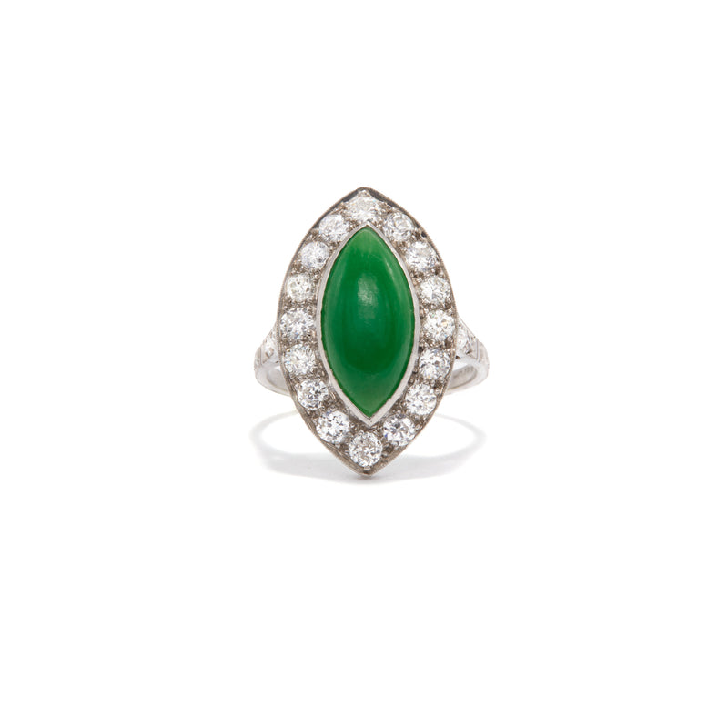 Jade and Diamond Navette Ring