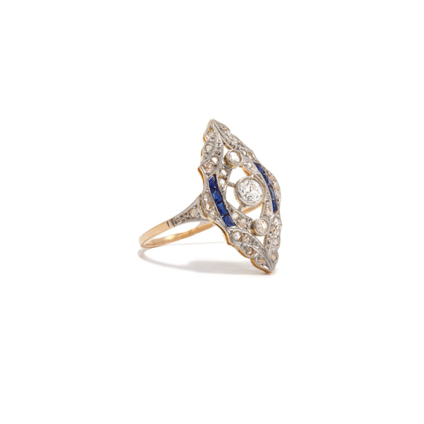 Diamond and Sapphire Open Navette Ring