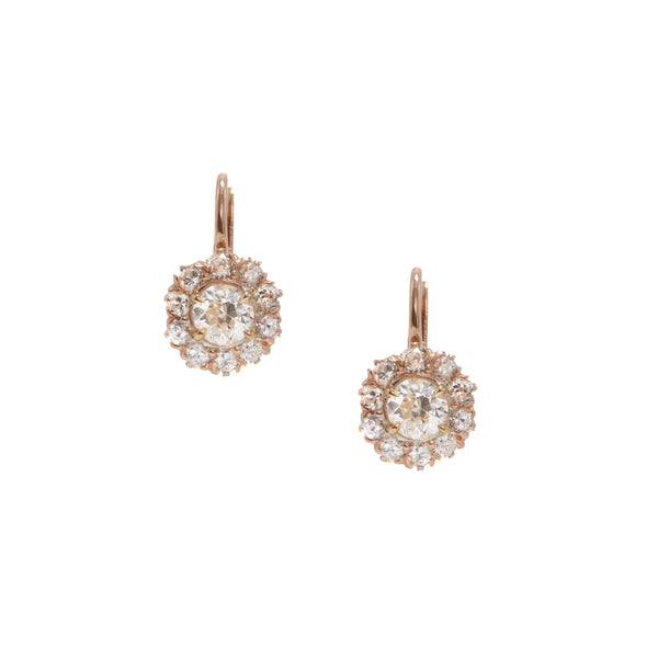 Old European Cut Diamond Cluster Earrings