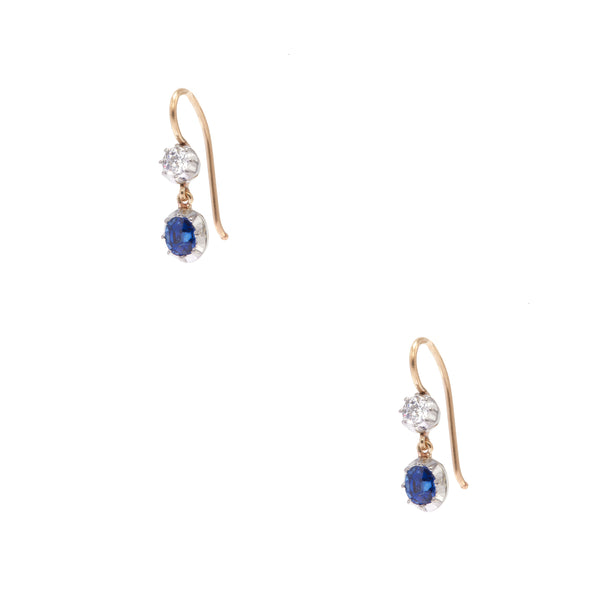 Old Mine Cut and Sapphire Collet Set Earrings