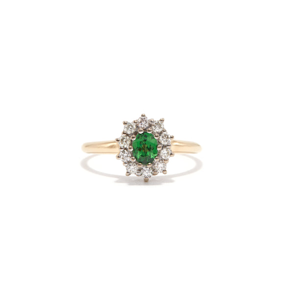 Tsavorite Garnet and Diamond Cluster Ring