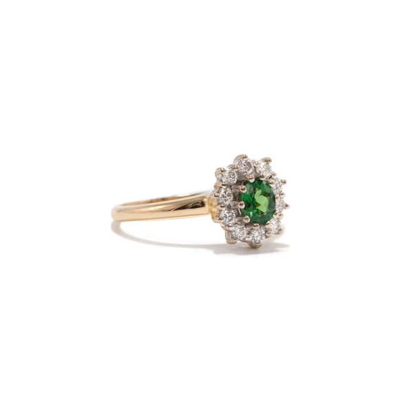 Tsavorite Garnet and Diamond Cluster Ring