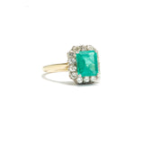 Green Emerald and Diamond Cluster Ring