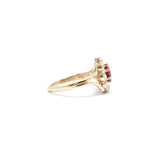 Old Mine Cut Diamond and Ruby Cluster Ring