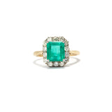 Green Emerald and Diamond Cluster Ring