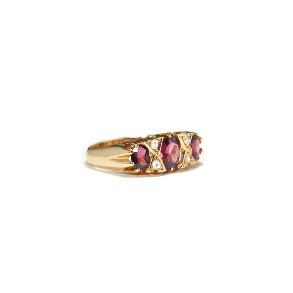 Garnet and Diamond English Ring