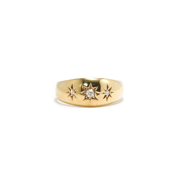 Domed Three Diamond Starburst Ring