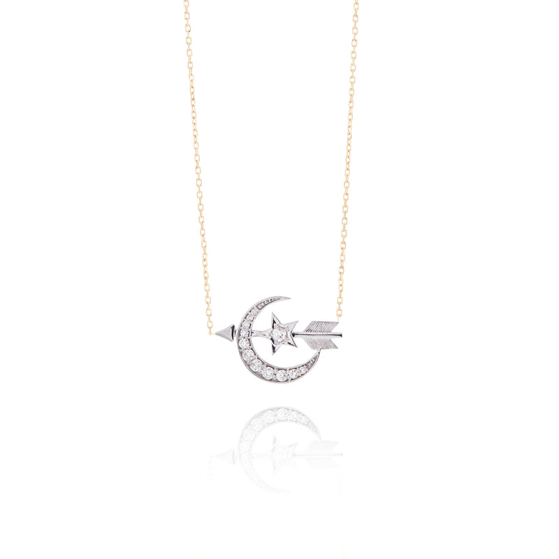 Diamond Crescent Moon and Arrow Necklace