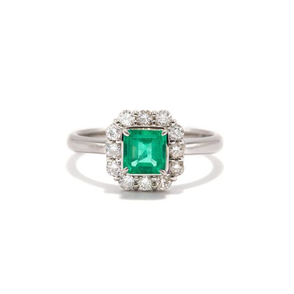 Emerald and Diamond Halo Ring