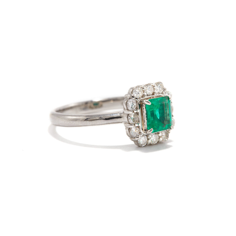 Emerald and Diamond Halo Ring