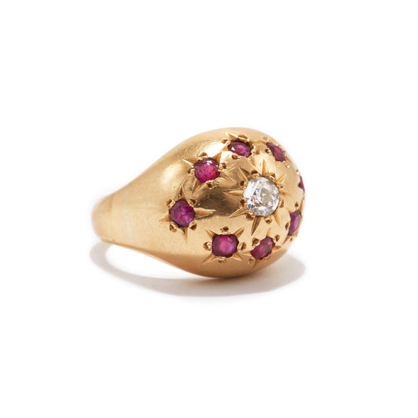 Diamond And Ruby Star Bombé Ring