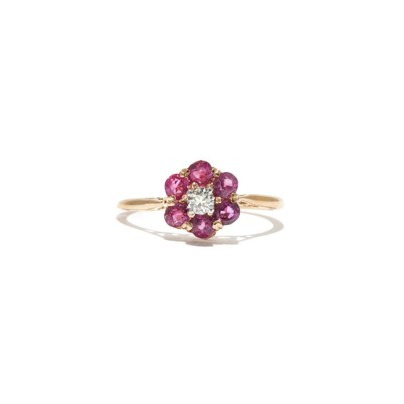 Ruby and Diamond Petite Flower Ring