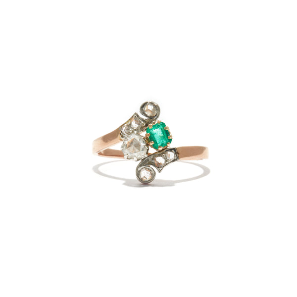 Toi Et Moi Green Emerald and Diamond Swirl Ring