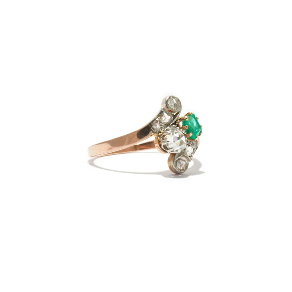 Toi Et Moi Green Emerald and Diamond Swirl Ring