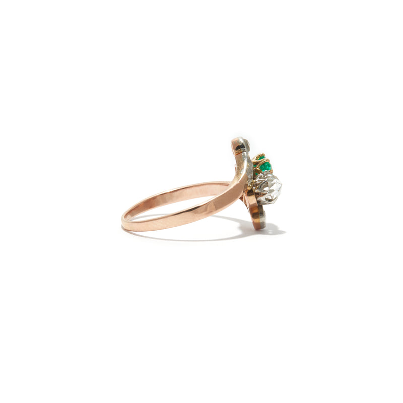 Toi Et Moi Green Emerald and Diamond Swirl Ring