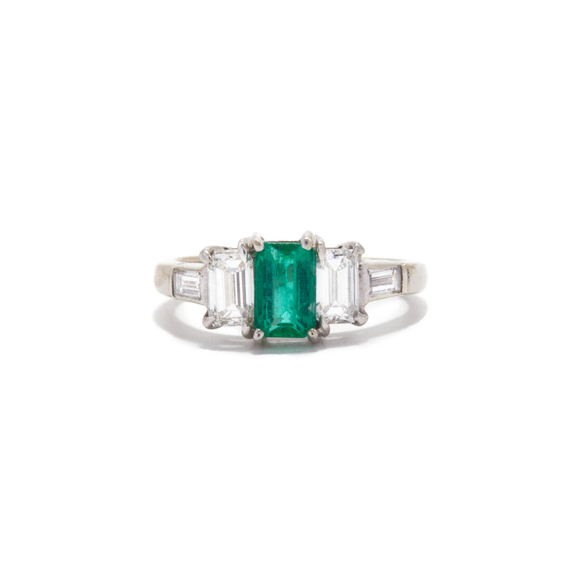 Emerald and Diamond 5 Stone Step Ring