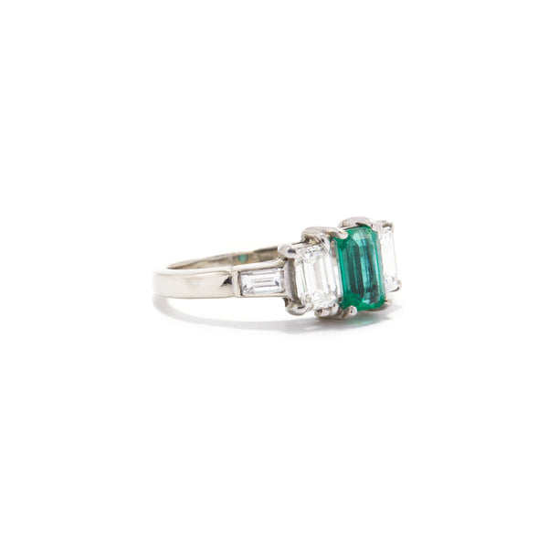 Emerald and Diamond 5 Stone Step Ring