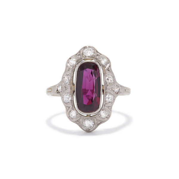 Purple Pink No Heat Thai Ruby Art Deco Ring