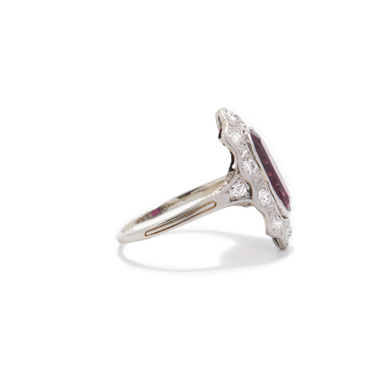 Purple Pink No Heat Thai Ruby Art Deco Ring